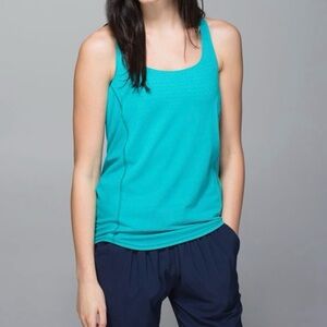 Lululemon Blue Tropics Striped Wild Tank Open Draped Back Strappy Sports Bra Top